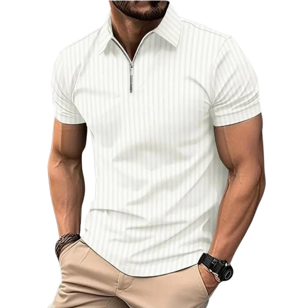 Camisa de Manga Curta Polo Masculina Slim Fit Gola Com Zíper