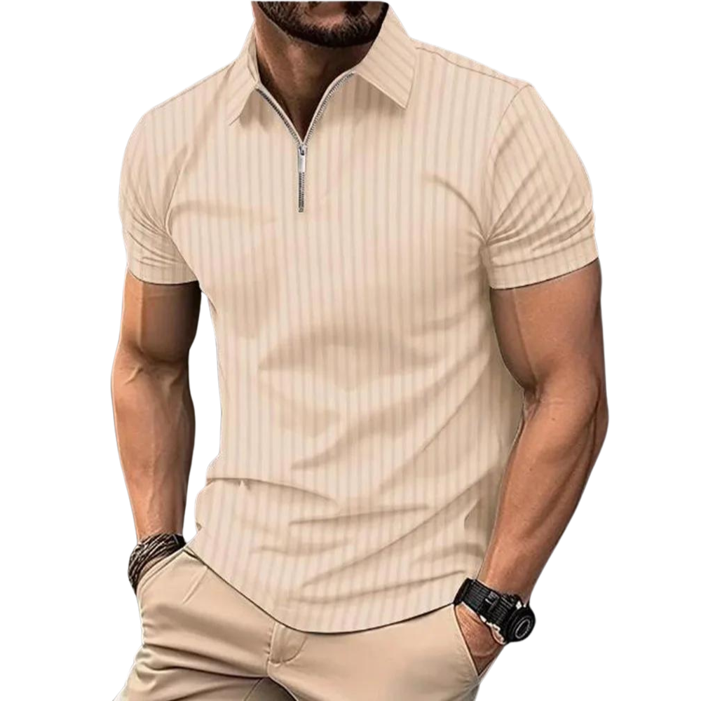 Camisa de Manga Curta Polo Masculina Slim Fit Gola Com Zíper