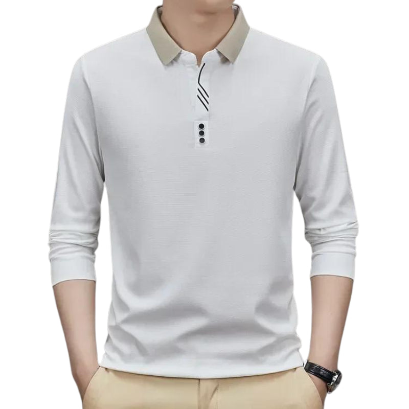 Camisa de Manga Longa Masculina Gola Polo Casual