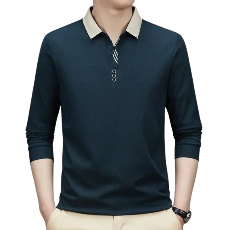 Camisa de Manga Longa Masculina Gola Polo Casual