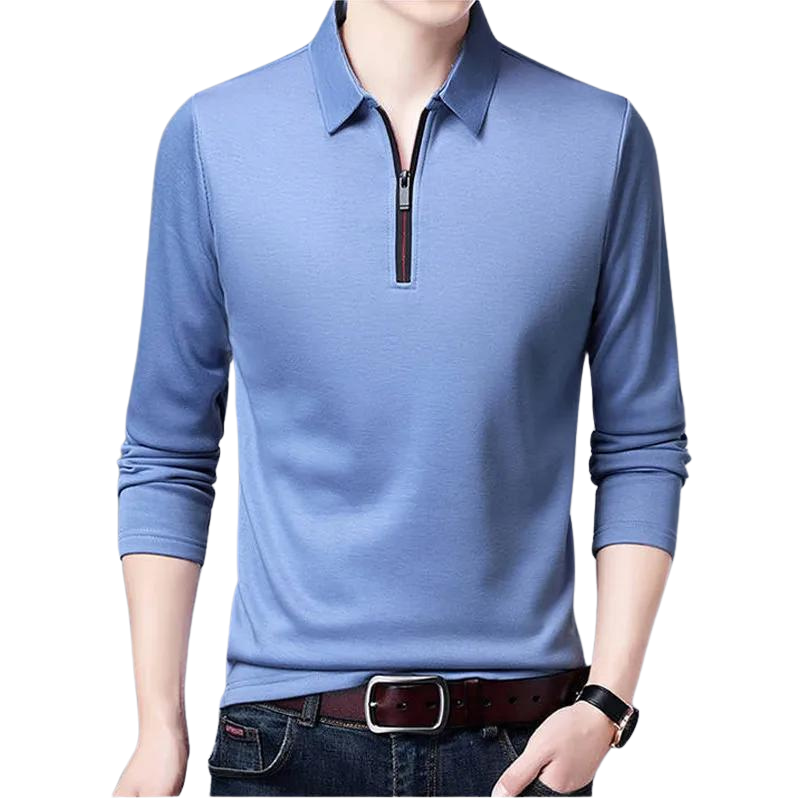 Camisa de Manga Longa Masculina Gola Polo Com Zíper