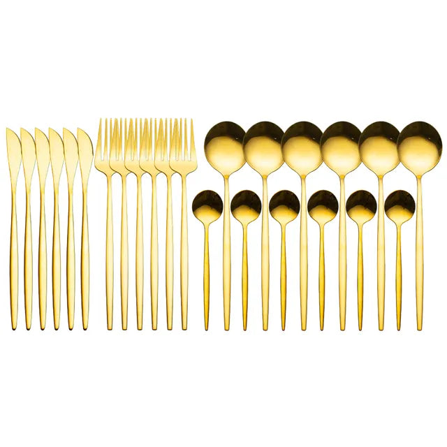 GoldenHarmony - Conjunto de Talheres em Aço Inoxidável com Detalhes em Ouro