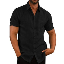 Camisa de Manga Curta Masculina Casual em Algodão e Linho