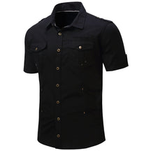 Camisa de Manga Curta Jeans Masculina Militar