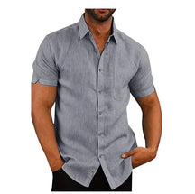 Camisa de Manga Curta Masculina Casual em Algodão e Linho