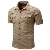 Camisa de Manga Curta Jeans Masculina Militar