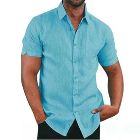 Camisa de Manga Curta Masculina Casual em Algodão e Linho