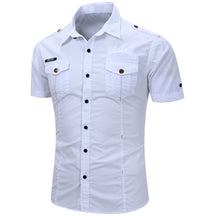 Camisa de Manga Curta Jeans Masculina Militar