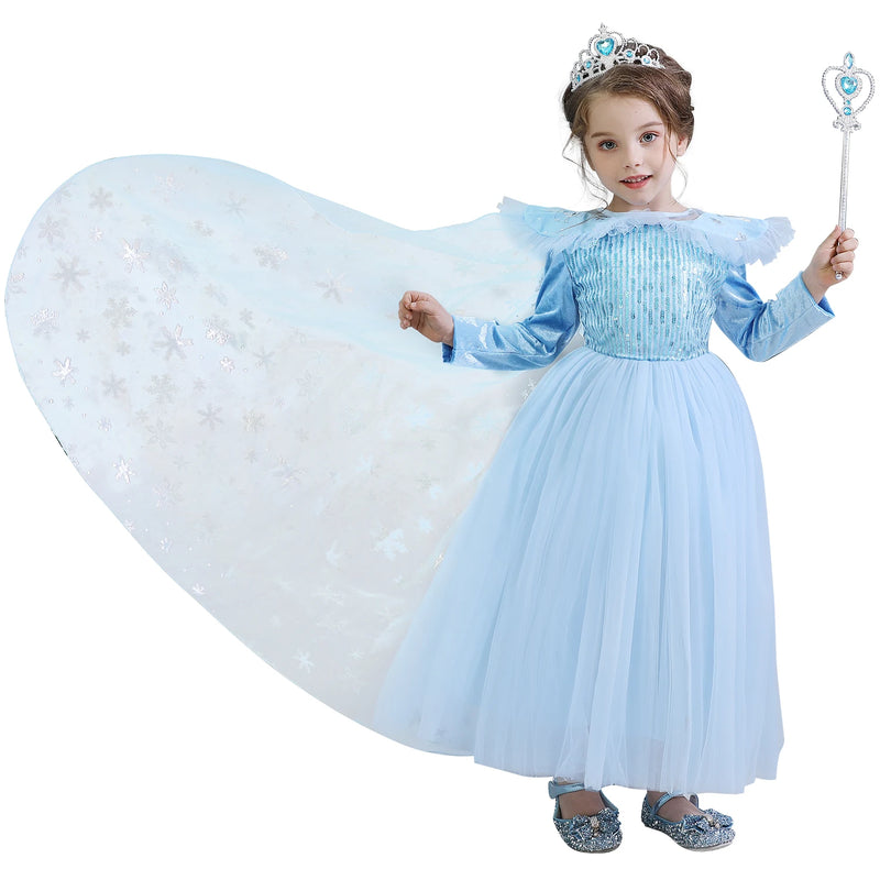 Vestido Fantasia Infantil Elsa Rainha da Neve Frozen + Acessórios de Brinde